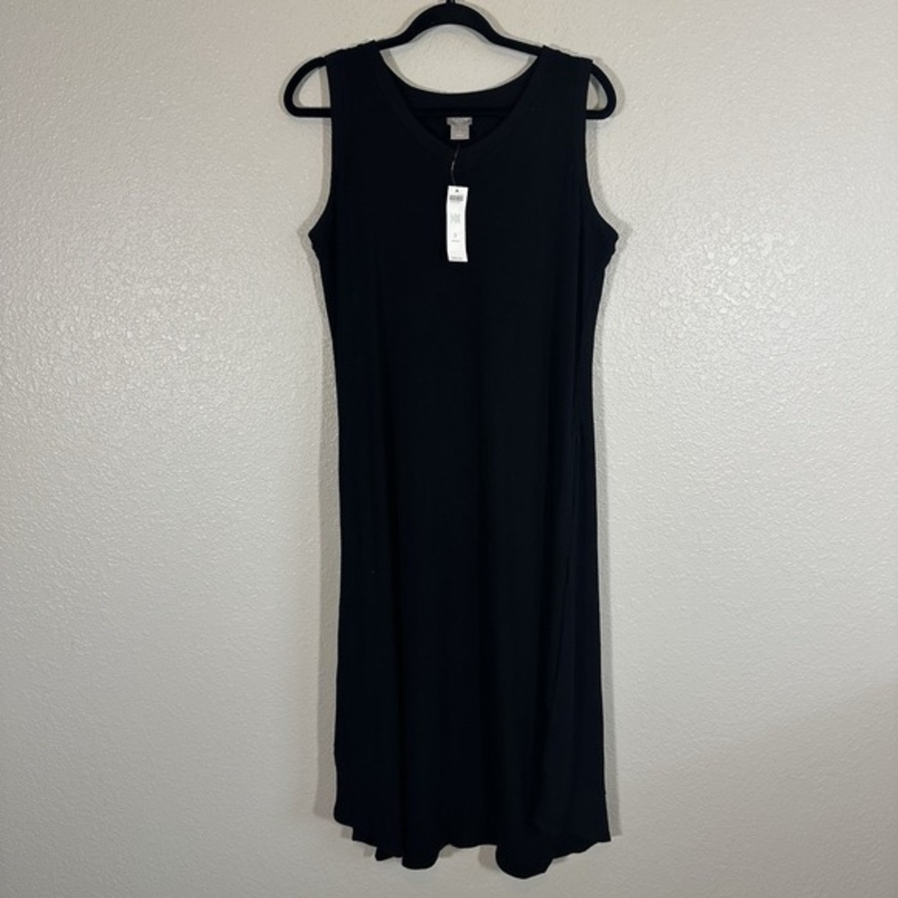 NWT Chico's‎ V-Neck Rib Trim Midi Dress Black Size 3/XL Travel Pockets Comfort
